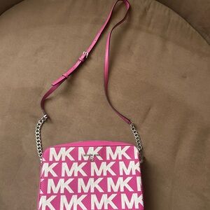 Michael Kors Pink and White Crossbody Bag with Monogram